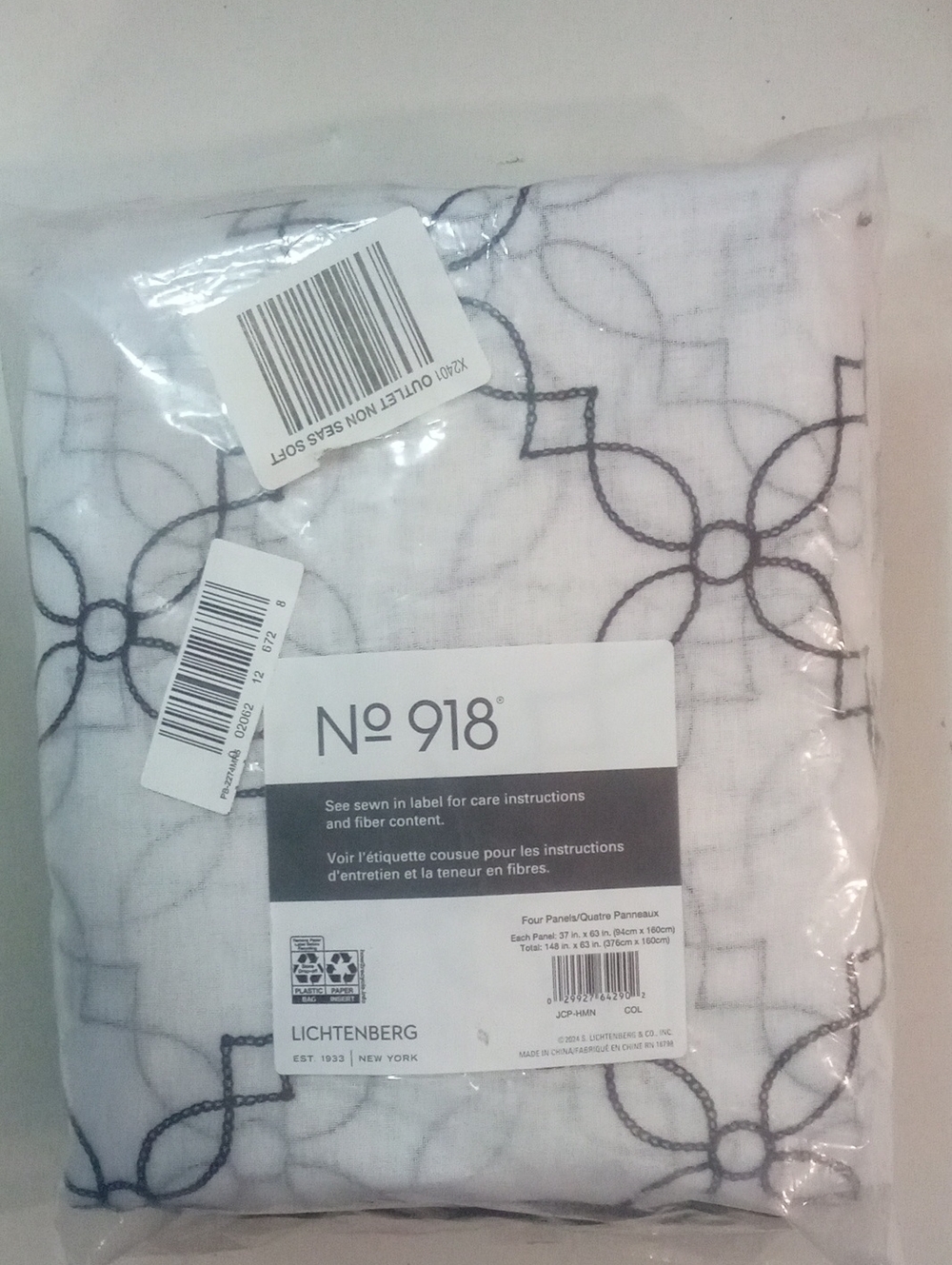 Nº 918 4 Window Curtain Panels Navy & White 63" NWT $95